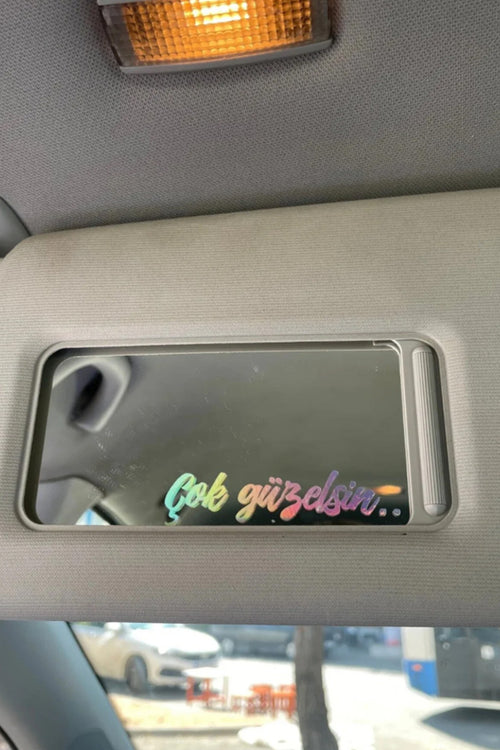 Hologram Çok Güzelsin Güneşlik Ayna Yazısı Araba-Motosiklet Cam Etiket Sticker 7,5x2cm