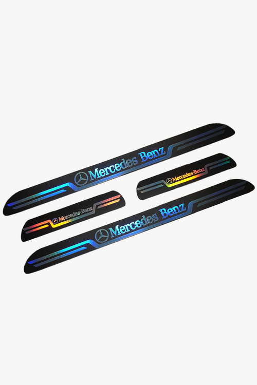Mercedes Benz Uyumlu Aynalı Kapı Eşiği Koruma Sticker Seti 4'lü Gümüş