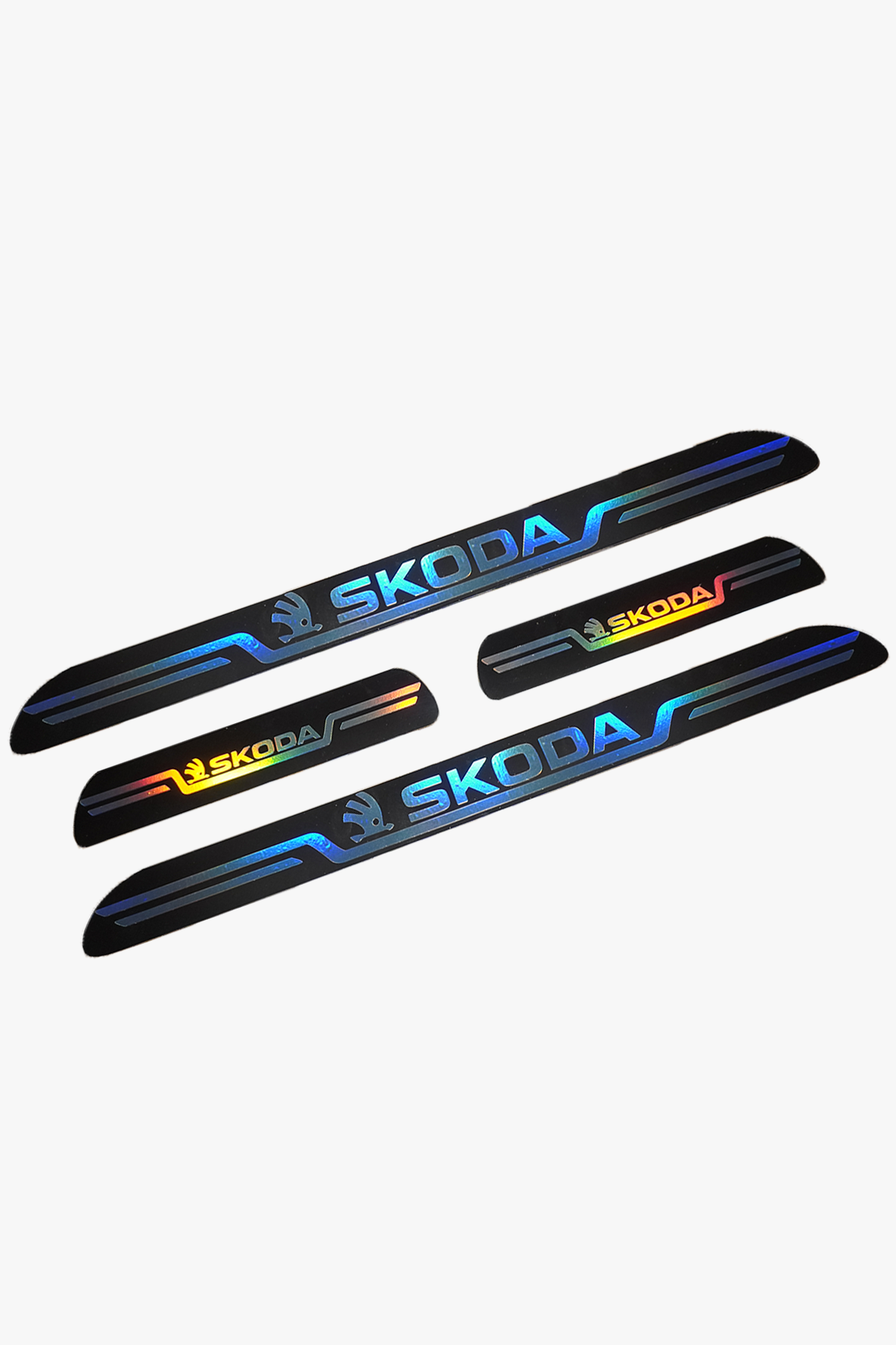 Skoda Uyumlu Aynalı Kapı Eşiği Koruma Sticker Seti 4'lü Gümüş